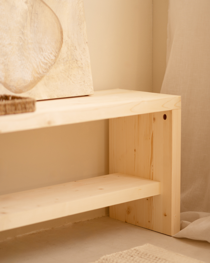 Banc à chaussures en bois massif ton naturel en différentes tailles
