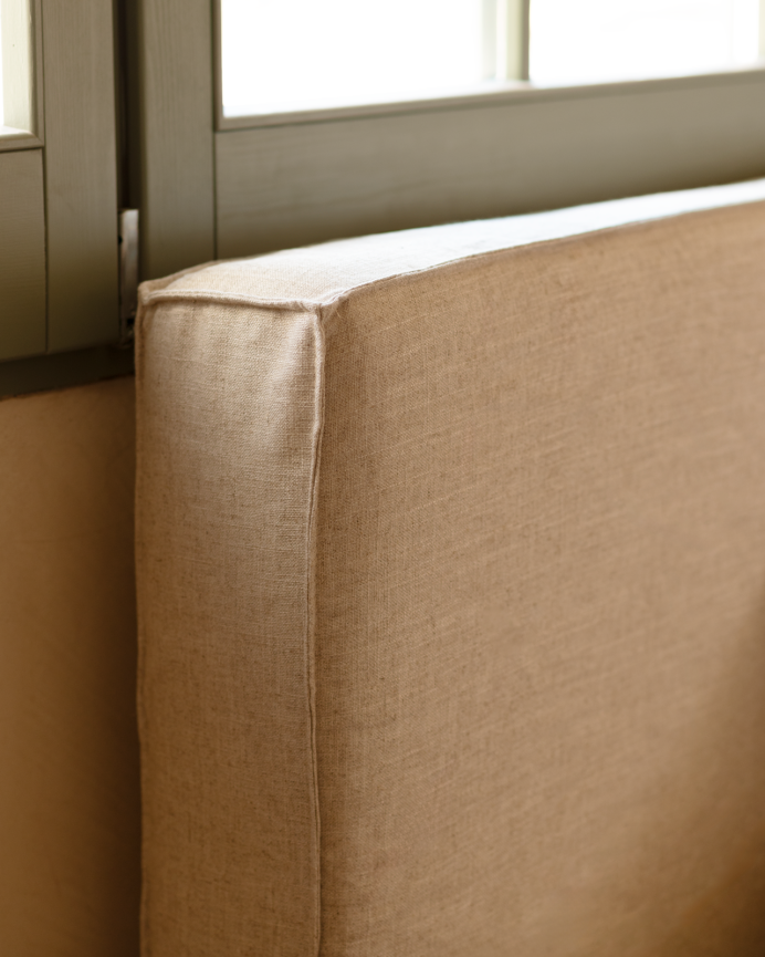 Tête de lit tapissée déhoussable en lin beige en différentes tailles