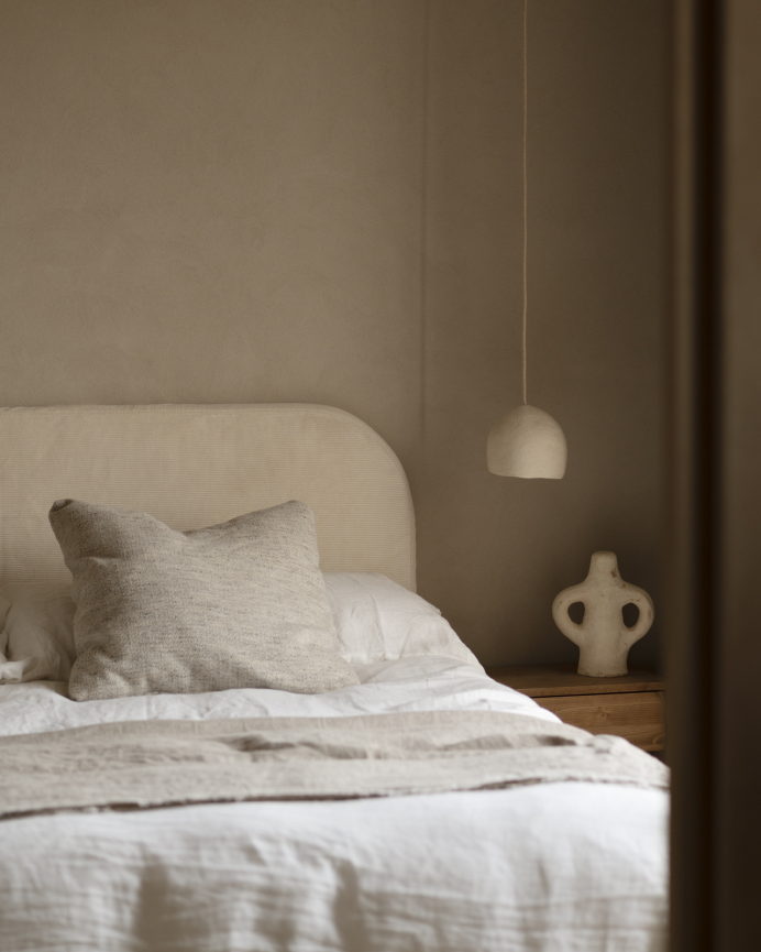 Tête de lit déhoussable en velours côtelé beige en différentes tailles