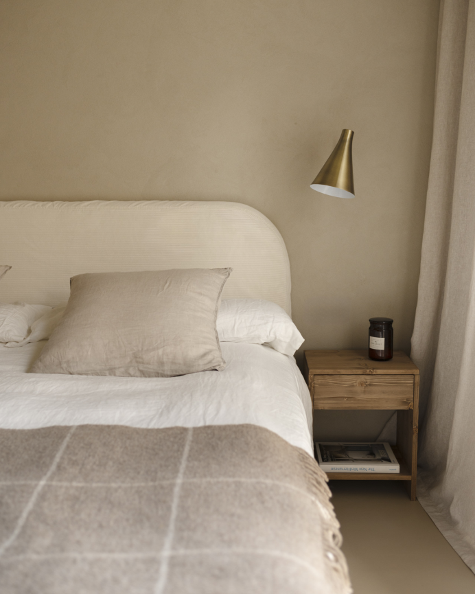 Tête de lit déhoussable en velours côtelé blanc cassé en différentes tailles