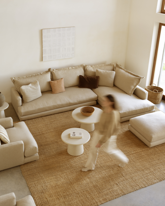 Canapé avec chaise longue droit ton beige en différentes tailles