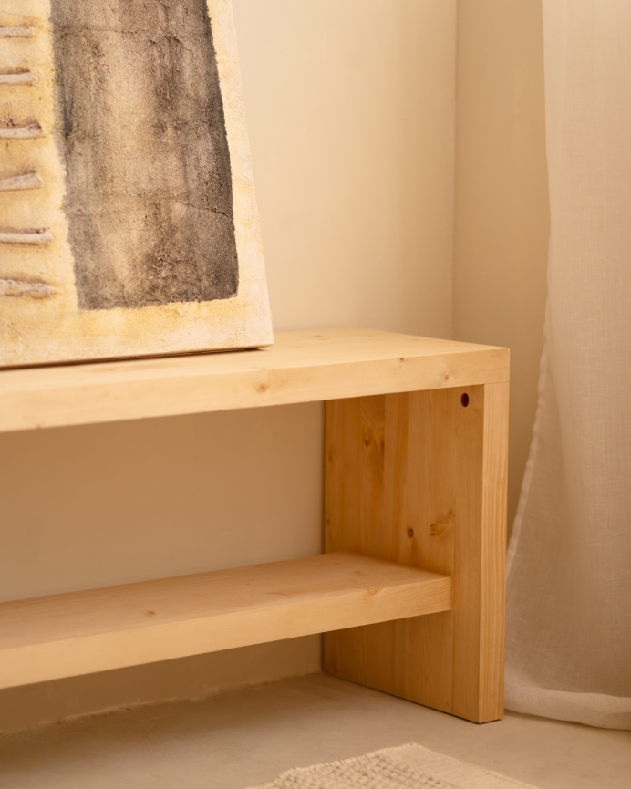 Banc à chaussures en bois massif ton chêne moyen en différentes tailles