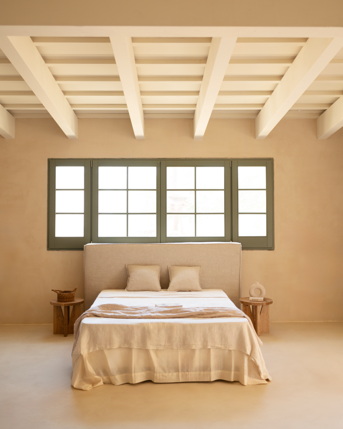 Tête de lit tapissée déhoussable en lin beige en différentes tailles