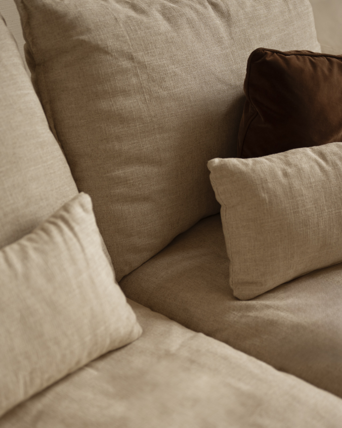 Housse de module en coton et lin avec accoudoir gauche amovible ton beige de 97x96cm