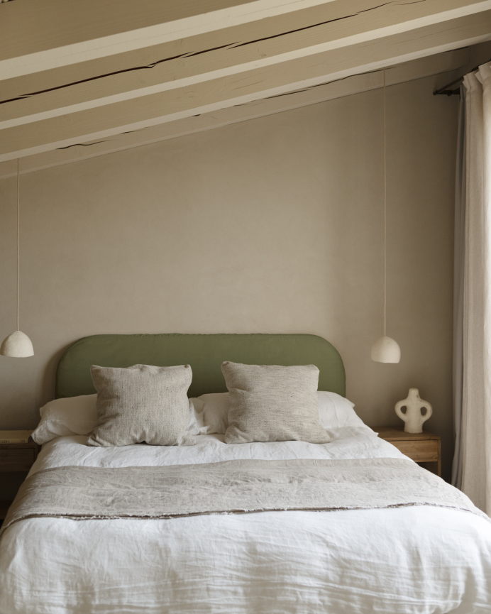Tête de lit déhoussable en velours côtelé vert en différentes tailles