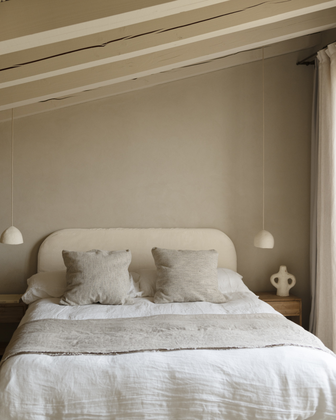 Tête de lit déhoussable en velours côtelé blanc cassé en différentes tailles