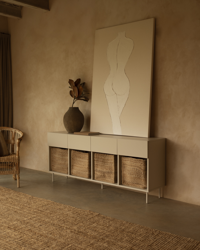 Buffet avec 4 tiroirs laqué en teinte sable de 176x40cm