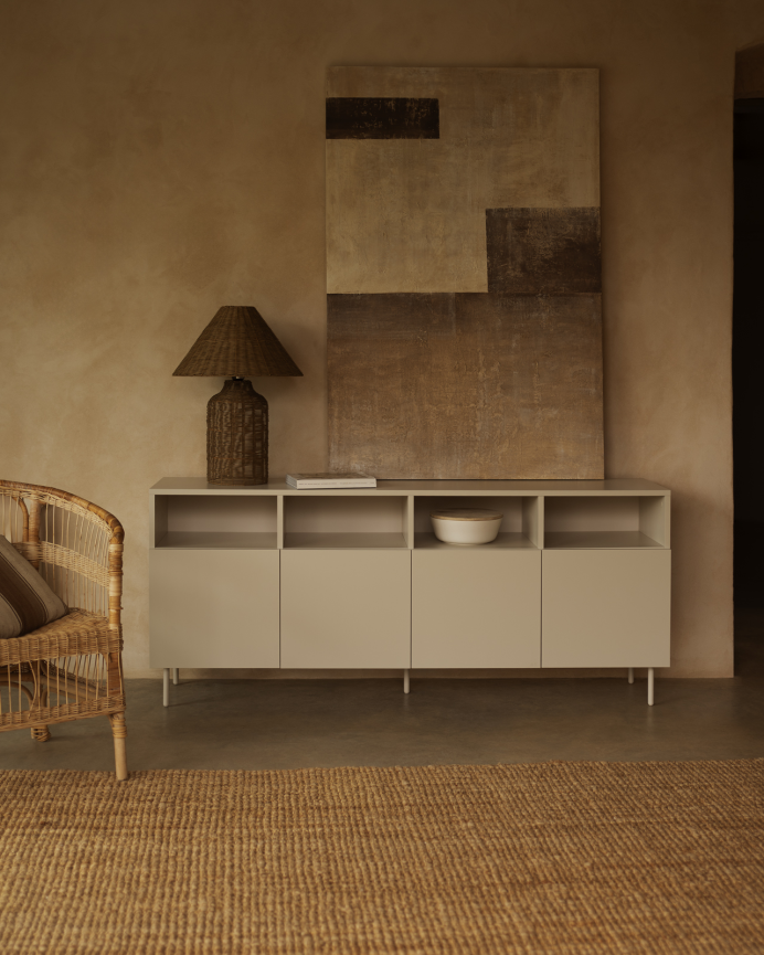 Buffet avec 4 portes laqué en teinte sable de 176x40cm