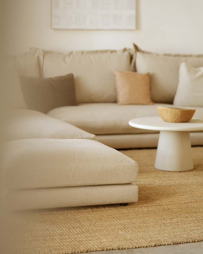 Canapé avec chaise longue gauche ton beige en différentes tailles