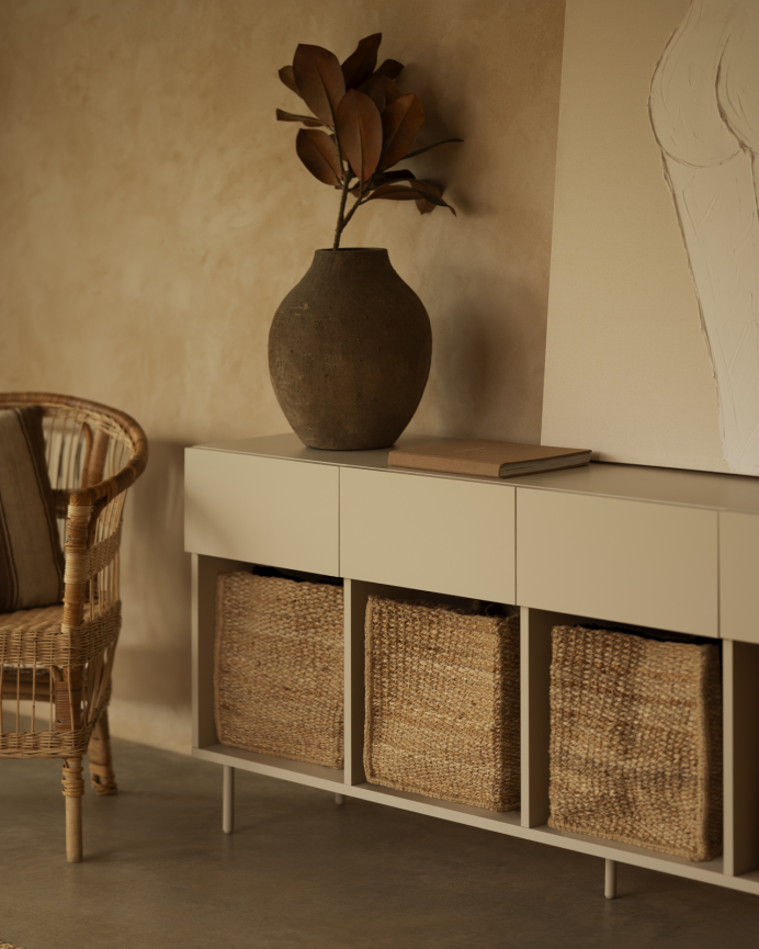 Buffet avec 4 tiroirs laqué en teinte sable de 176x40cm