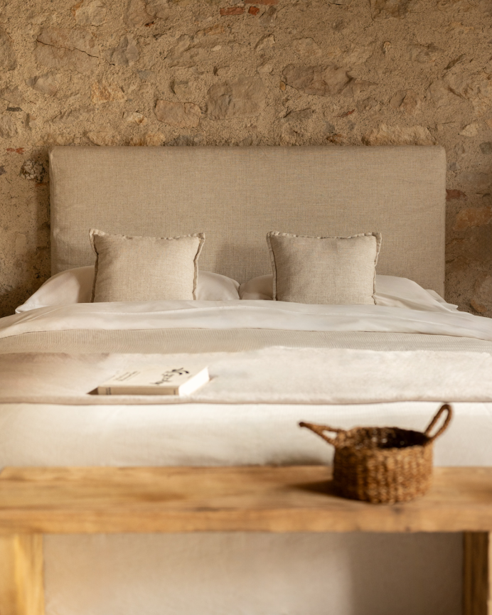 Tête de lit déhoussable en lin beige en différentes tailles