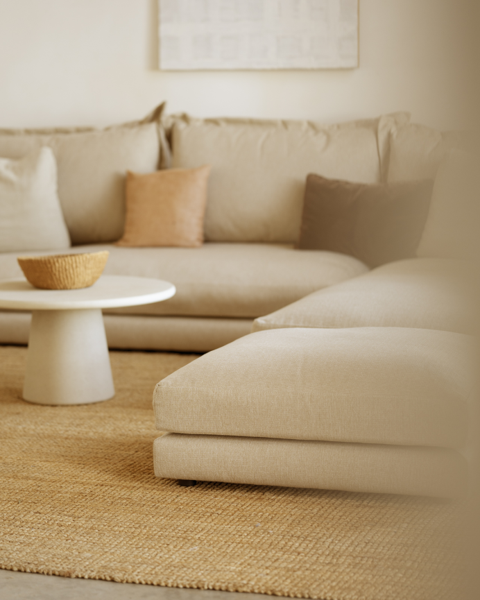 Canapé avec chaise longue droit ton beige en différentes tailles