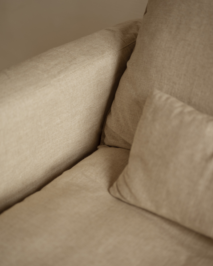 Canapé modulaire droit en coton et lin déhoussable ton beige de 196x96cm