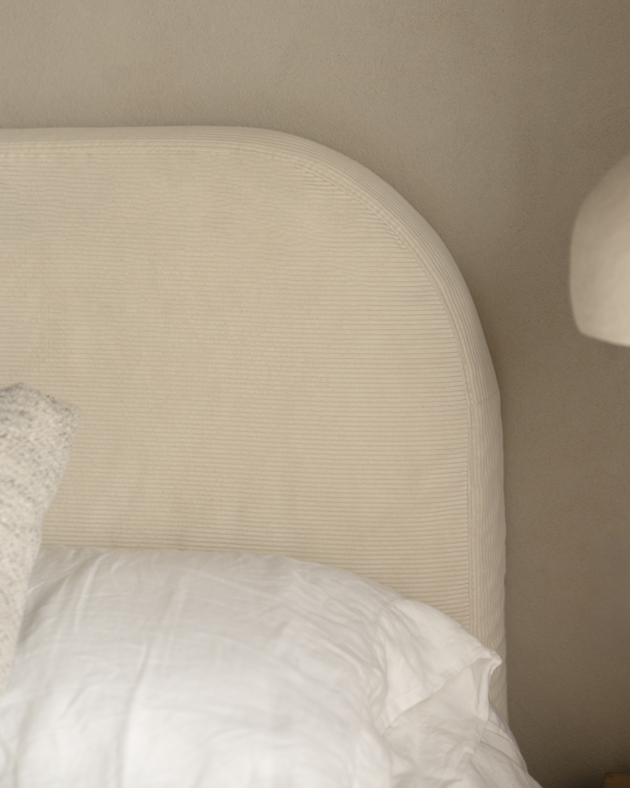 Tête de lit déhoussable en velours côtelé blanc cassé en différentes tailles