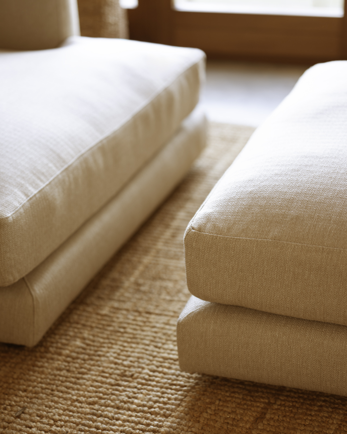 Canapé avec chaise longue droit ton beige en différentes tailles