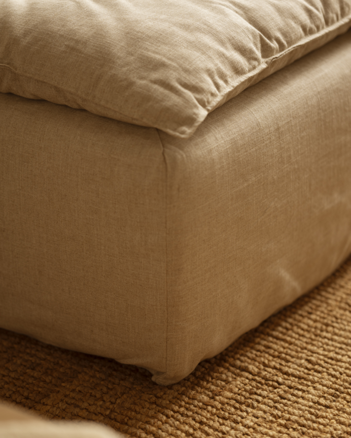 Canapé modulaire 3 places avec chaise longue droite en coton et lin déhoussable ton beige de 285x185cm