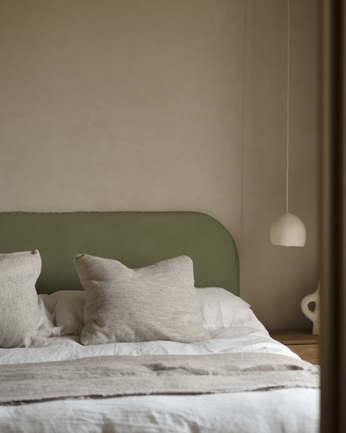 Tête de lit déhoussable en velours côtelé vert en différentes tailles