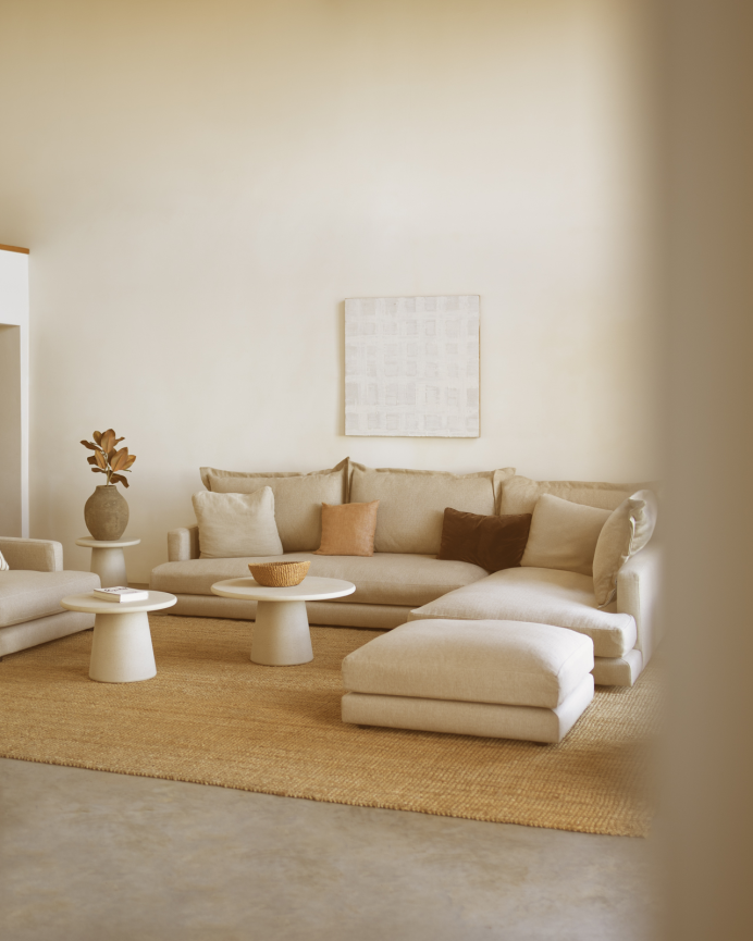 Canapé avec chaise longue droit ton beige en différentes tailles