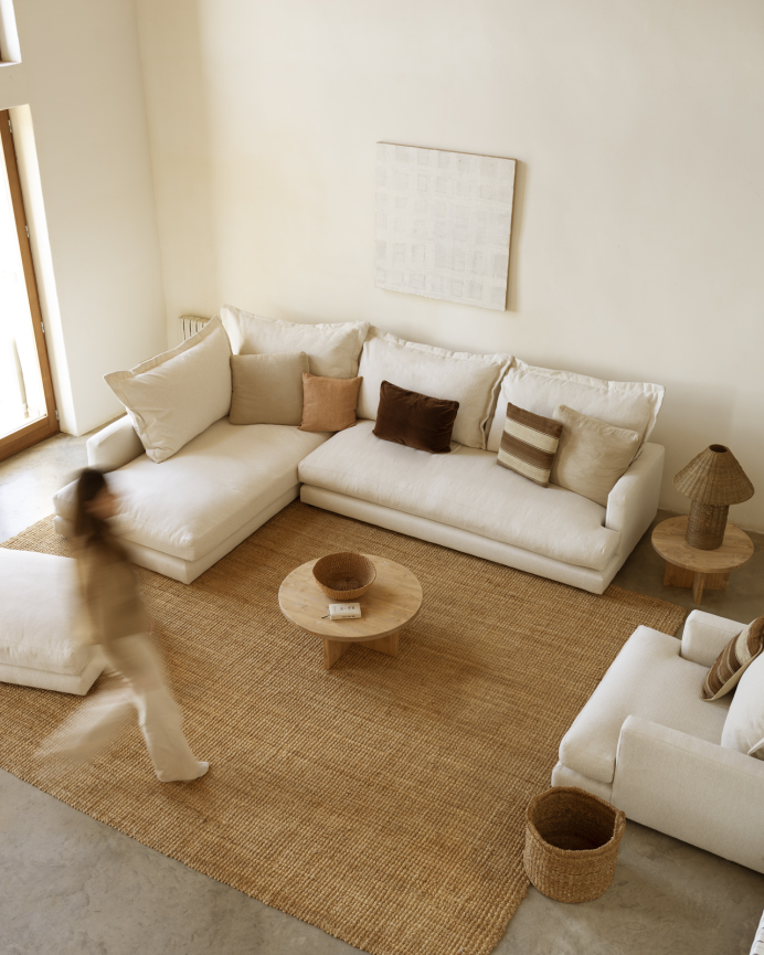 Canapé avec chaise longue gauche ton blanc cassé en différentes tailles
