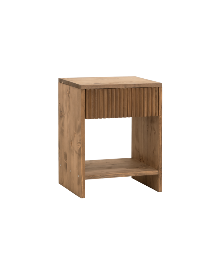 Table de chevet en bois massif avec un tiroir en ton chêne foncé en différentes tailles