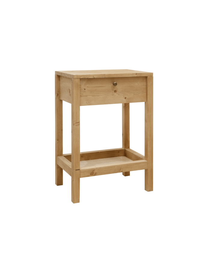 Table de chevet en bois massif avec un tiroir en teinte chêne moyen de 61x42cm