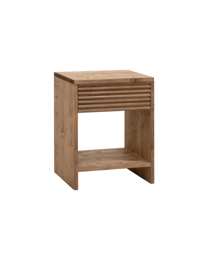 Table de chevet en bois massif avec un tiroir en ton chêne foncé en différentes tailles