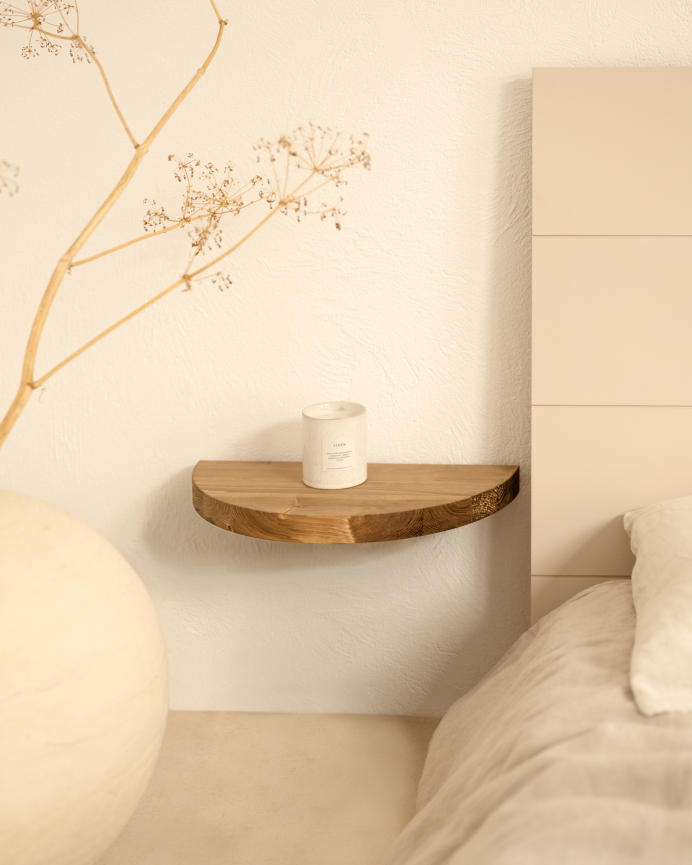 Table de chevet flottante en bois massif ton chêne foncé 3x40cm