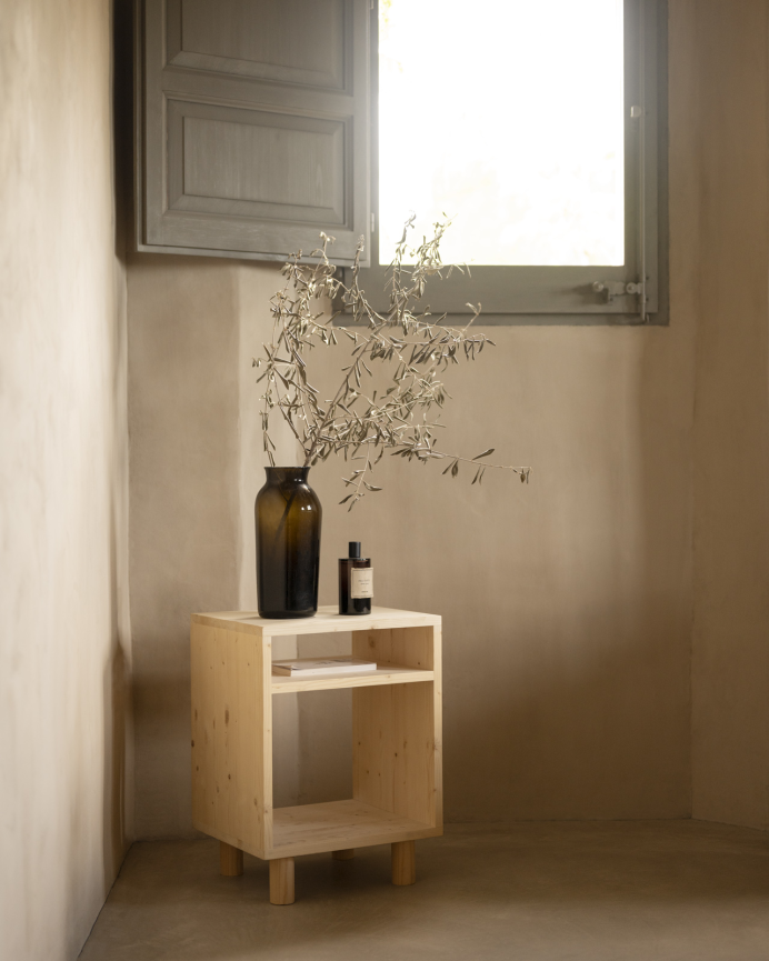 Table de chevet en bois massif ton naturel 51x32cm