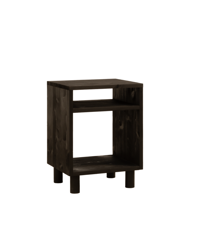 Table de chevet en bois massif ton noir 51x32cm