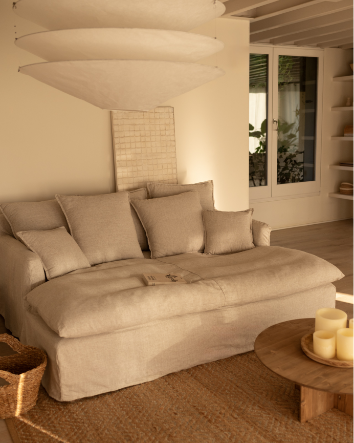 Canapé à profondeur longue en coton et lin déhoussable couleur beige en différentes tailles