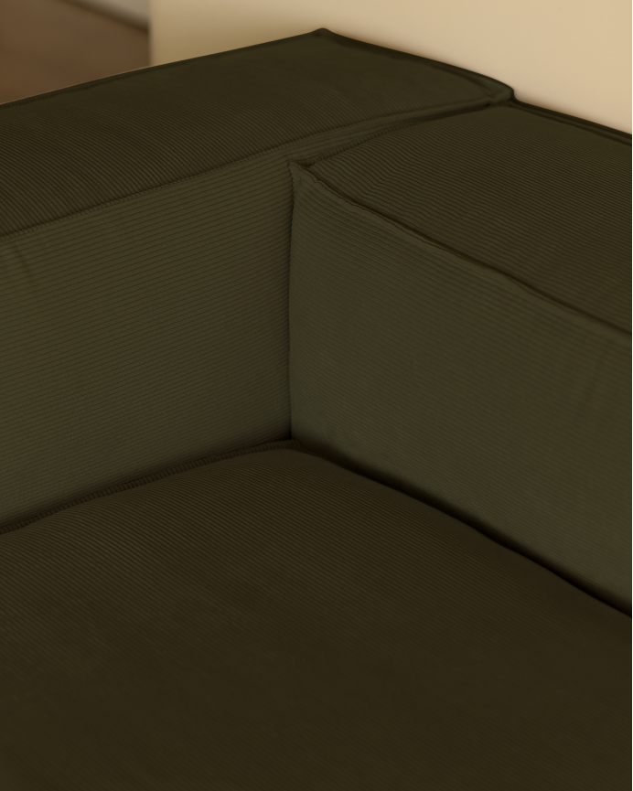 Canapé d'angle en velours côtelé couleur vert en différentes tailles