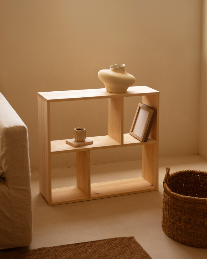 Mobilier d'appoint en bois massif ton naturel avec 1 Mobiliers et 2 séparateur