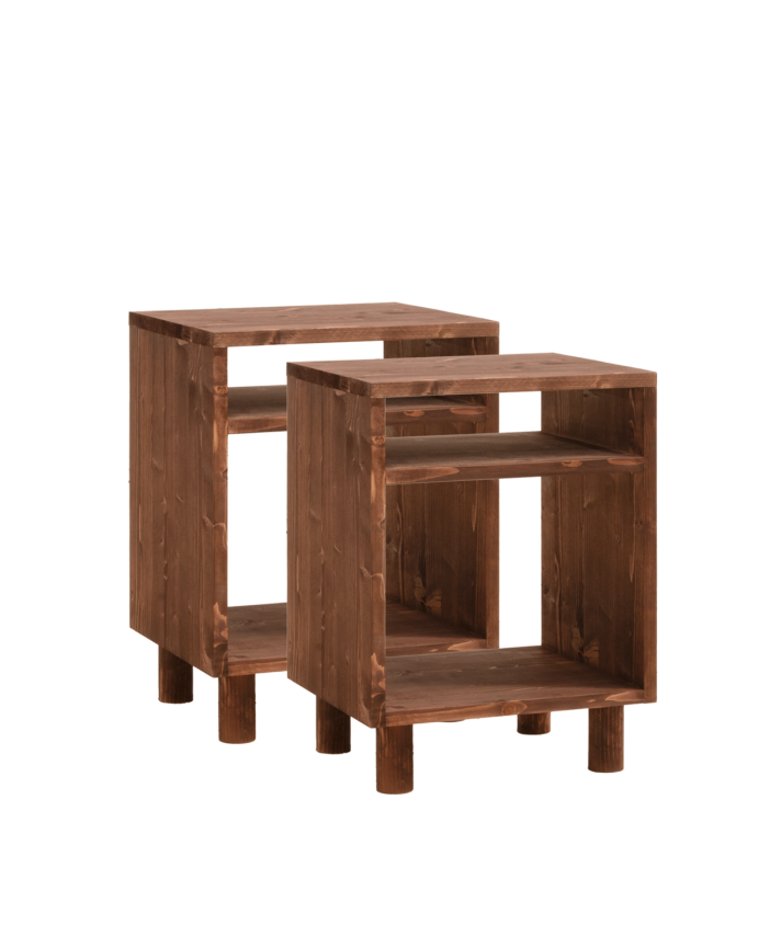 Pack de 2 tables de chevet en bois massif ton noyer de 51x32cm
