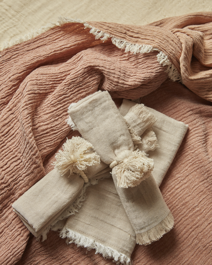 Lot de 4 serviettes en coton beige 45x45 cm