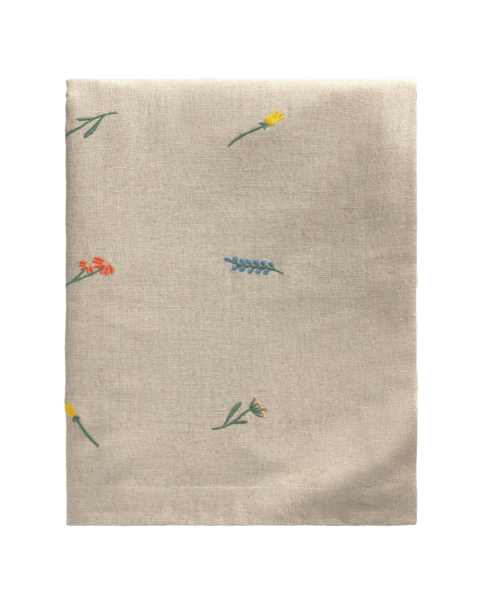 Nappe en lin brodé motif floral disponible en plusieurs tailles