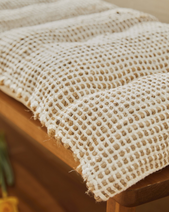Coussin de banc en jute et coton écru 40x120x4 cm