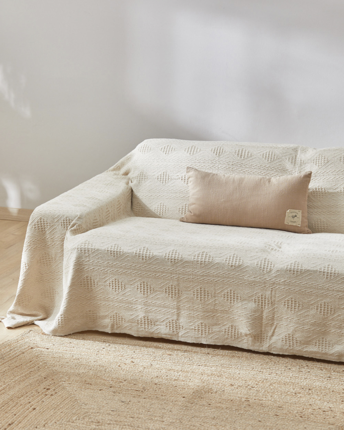 Couvre-lit en coton jacquard couleur écru disponible en plusieurs tailles